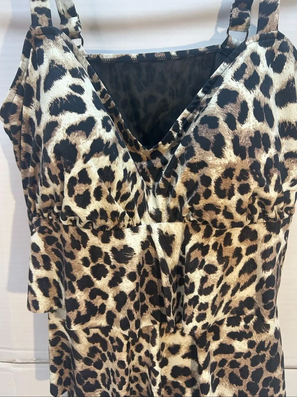 Tiered Ruffle Leopard Print Tankini Top Only Adjustable Straps Women’s Size 18W